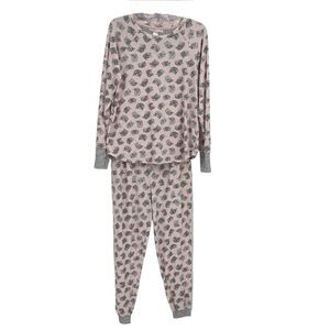 Pillow Talk Pajama Set Pink Cats Size Medium Long Sleeve Top W/ Bottoms Women